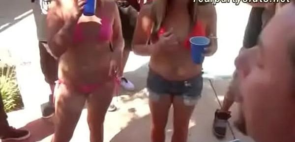  Horny amateur sluts turn pool party into a fuck fest